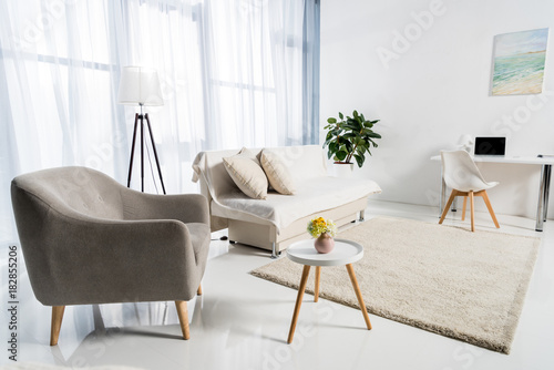 cozy living room interior decorated in pastel colors © LIGHTFIELD STUDIOS