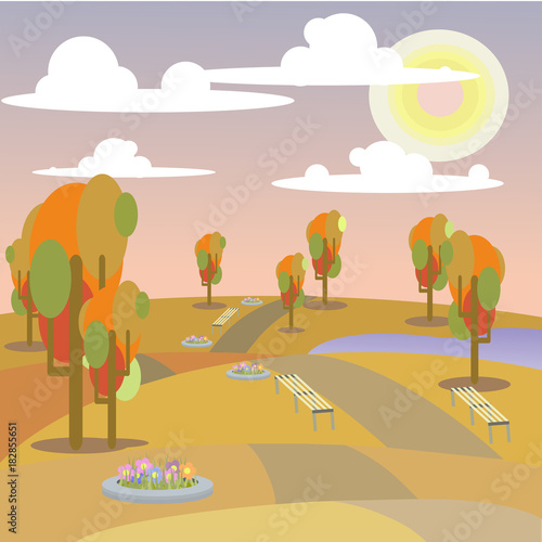 illustration landscape park and outdoor autumn