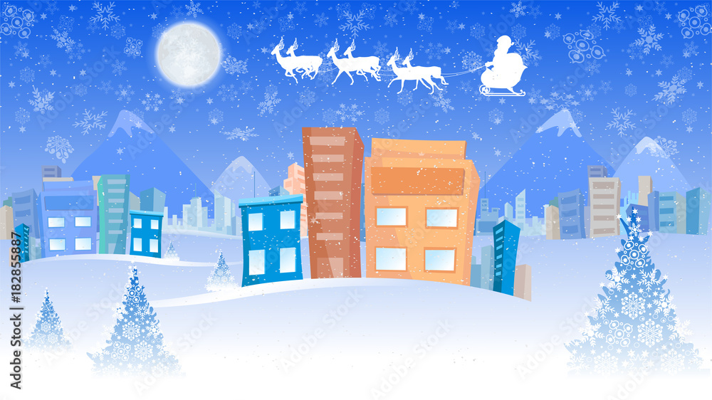 Santa Claus, Christmas, New year greetings, Gifts, urban background
