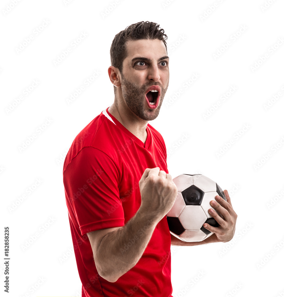 Obraz premium fan celebrating on white background