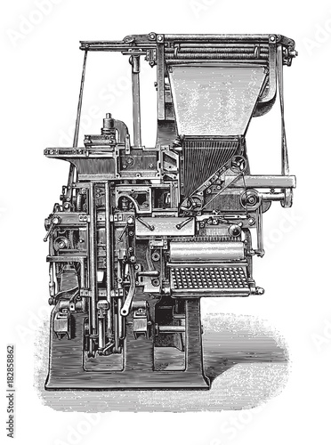 Old linotype machine / vintage illustration