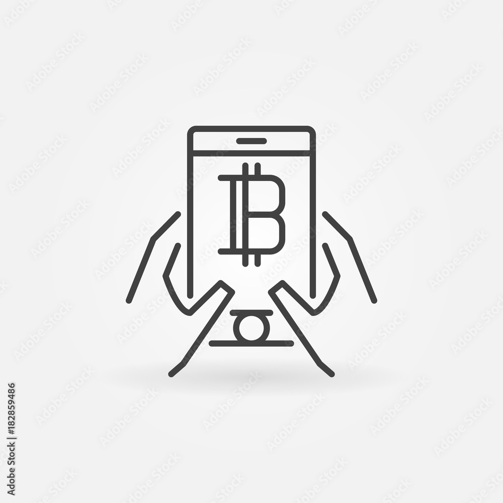 Hands holding smartphone with cryptocurrency icon or symbol Hands holding smartphone with cryptocurrency icon or symbol