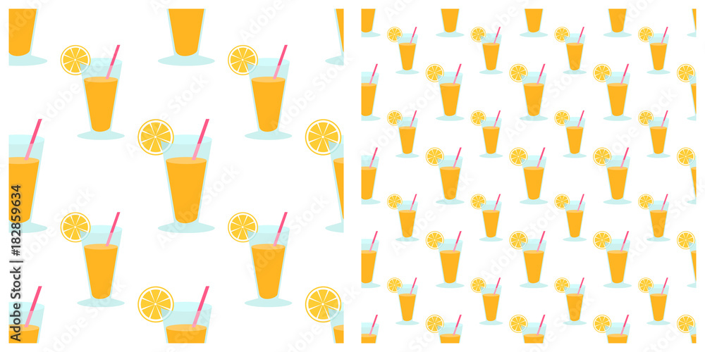 Oranges juice or drink seamless pattern on transparent background