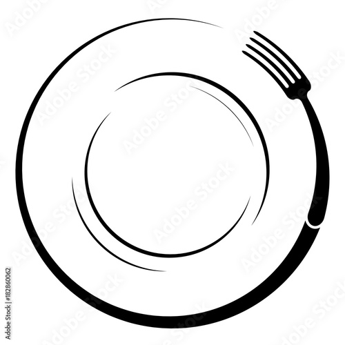 Abstract logo of a cafe or restaurant. A fork on a plate. A simple outline
