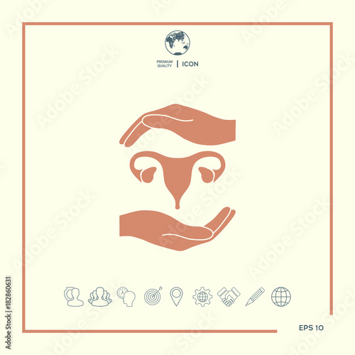 Hands holding Female uterus - protection symbol