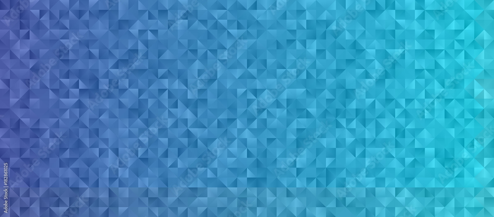 Blue Gradient Background with Low Poly Triangle Pattern. Shiny Crystal Geometric Faceted Texture. Vector Graphic for Web, Mobile Interfaces or Print Design. Horizontal Layout.