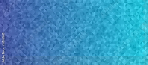 Blue Gradient Background with Low Poly Triangle Pattern. Shiny Crystal Geometric Faceted Texture. Vector Graphic for Web, Mobile Interfaces or Print Design. Horizontal Layout.