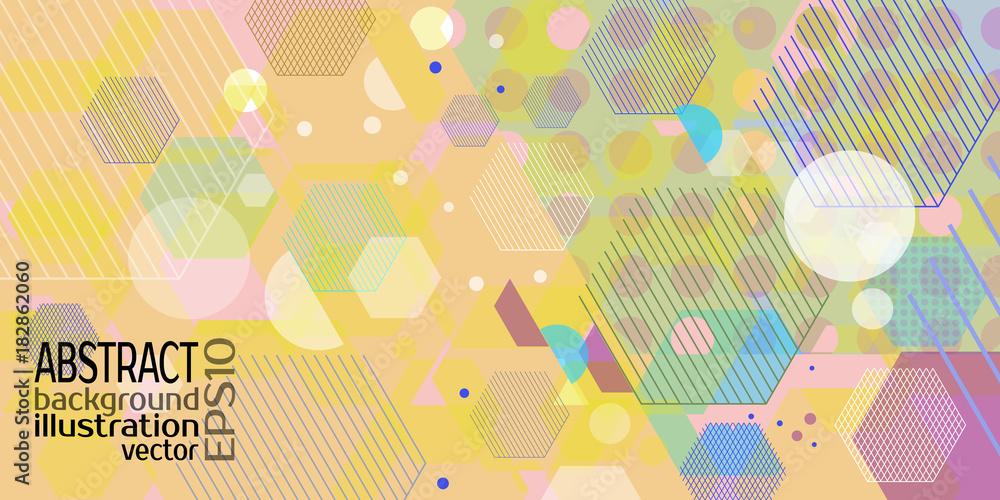 Background abstract geometric multicolored of rhombuses circles hexagon strips and lines vector