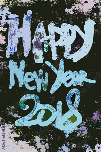 Grunge style greeting card for Merry Christmas and Happy New Year 2018