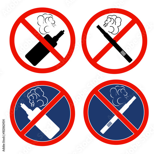 A set of signs with electronic cigarettes a ban on smoking