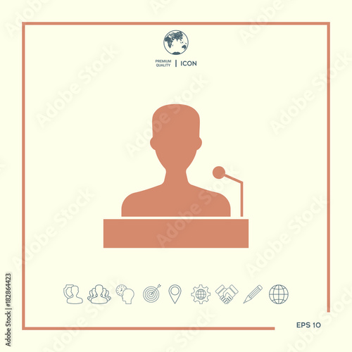Speaker, orator speaking from tribune icon