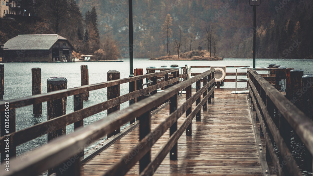 Wooden Walkway Bridge And Lake Mountain View 