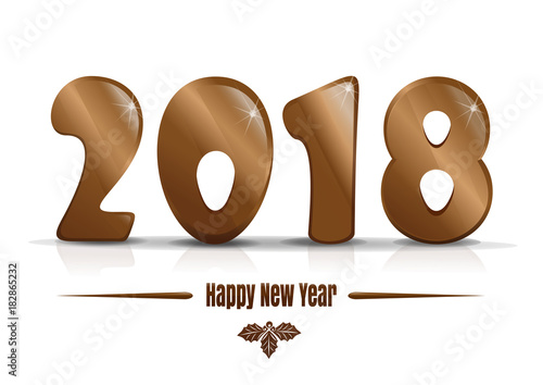 Happy New Year 2018. Gold lettering on a white background. Christmas text design. Vector illustration