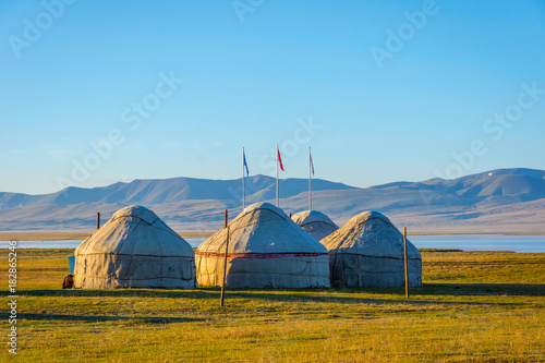 Yurts by Song Kul Lake, Kyrgyzstan photo