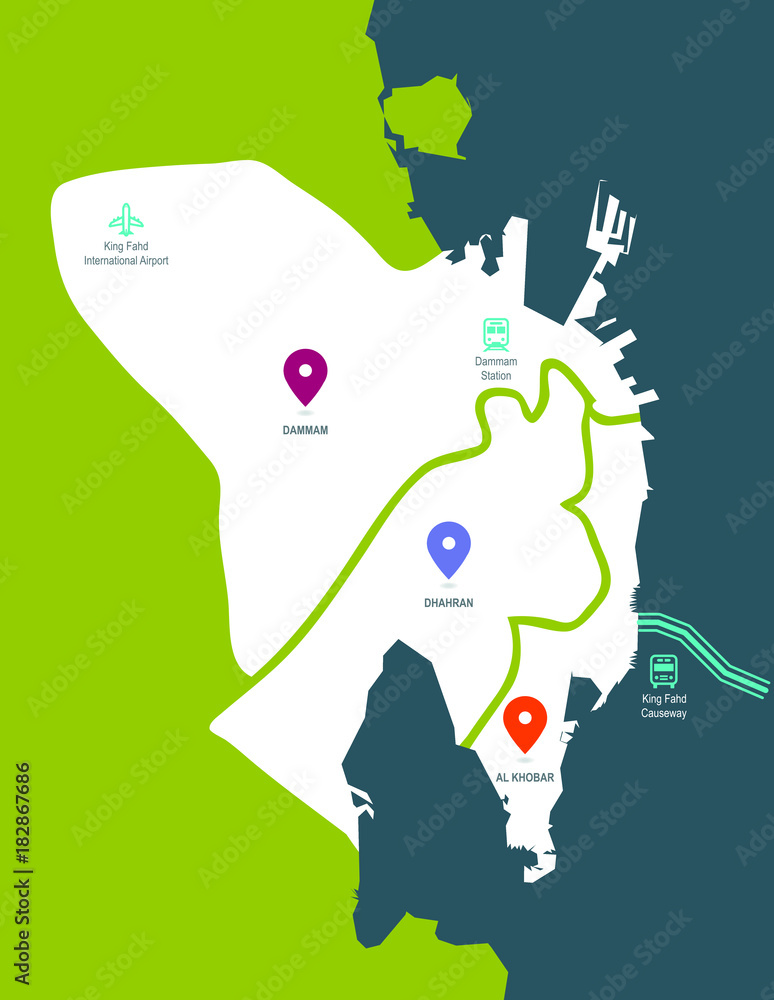 Dammam Metropolitan Area Map Stock Vector | Adobe Stock