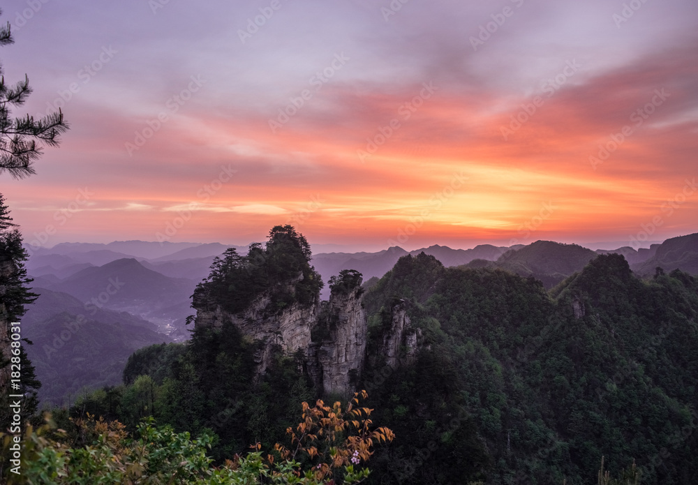 Zhangjiajie sunrise in spring Zhangjiajie sunrise in spring