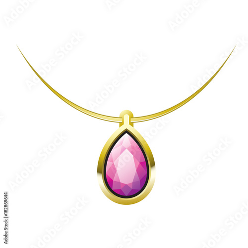 golden necklace & pendant with tear drop shape purple color gem