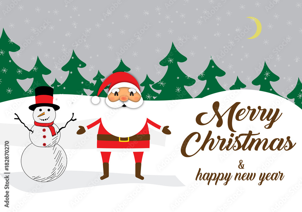 merry christmas and happy new year, with snowman on grey background 