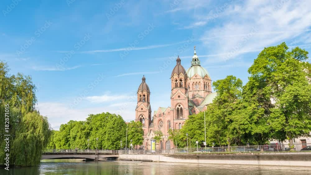 Munich city skyline timelapse at St. Lukas Church and Isar River, Munich, Germany 4K Time lapse Munich city skyline timelapse at St. Lukas Church and Isar River, Munich, Germany 4K Time lapse