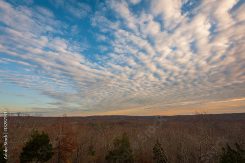 New England Fall Morning Clouds with Sweeping Perspective and Blue Orange Sky