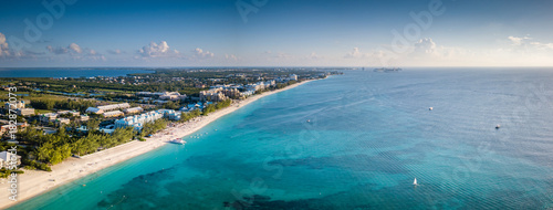 panoramic landscape aerial view of the tropical paradise of the cayman islands in the caribbean sea