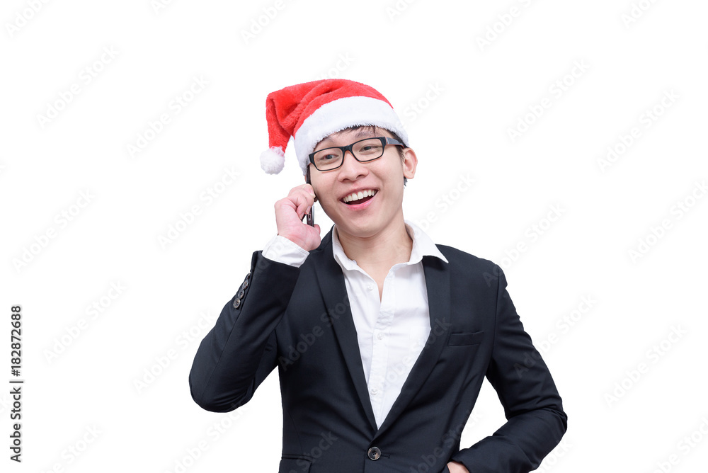Business man has talking and laughing with Christmas festival themes isolated on white background. Business man has talking and laughing with Christmas festival themes isolated on white background.