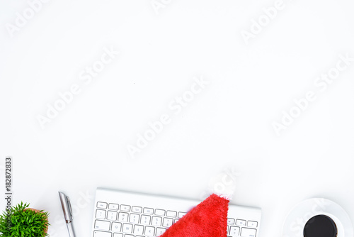 Top view desk of busiess with copy space and christmas festival theme background. photo