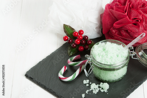 Handmade Mint Scrub With Coconut Oil. Toiletries, Spa Set.