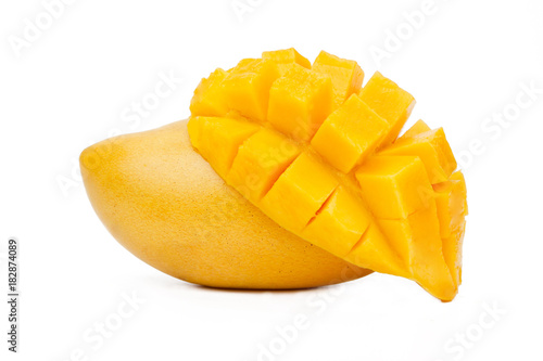 Mango slice and Mango fruit isolated white background