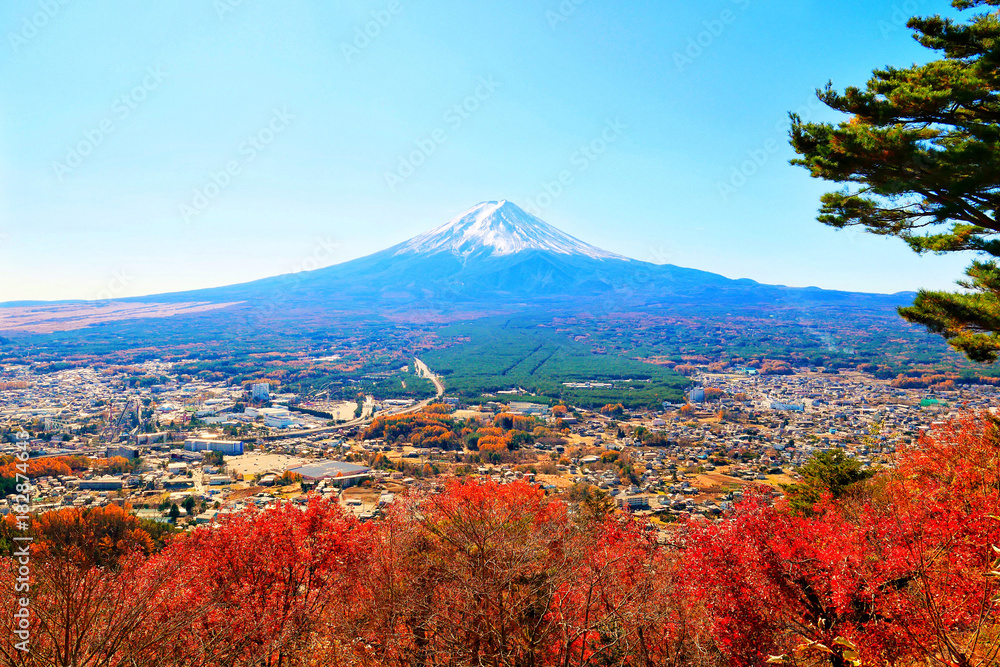 Fuji Mountain autumn sun blue sky