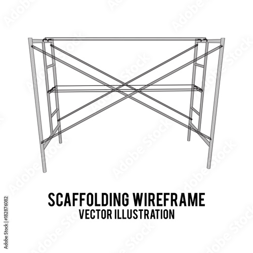Scaffolding construction furniture wireframe blueprint. Linear outline illustration