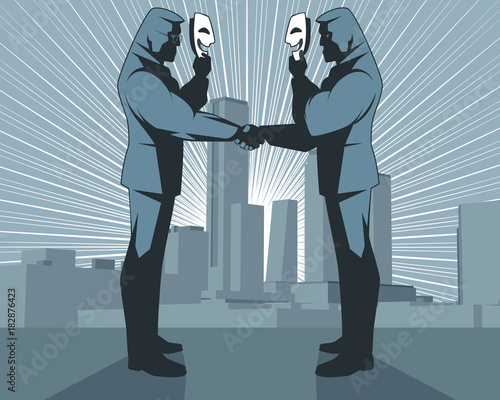Hypocritical handshake of businessmen