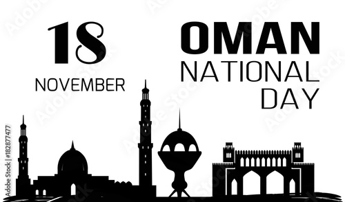 Oman National Day Symbol with Silhouette of Mosque