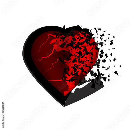 with a red heart flies black scales on a white background.