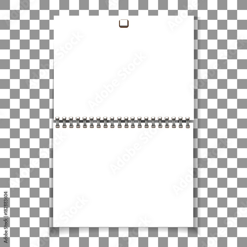 Spiral blank wall calendar mock up. White sheets of paper isolated on background. Vector