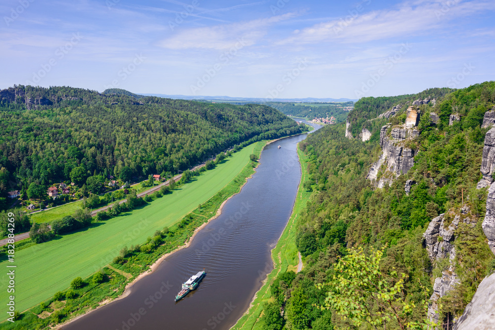 View from the Bastei on the river Elbe, Saxon Switzerland