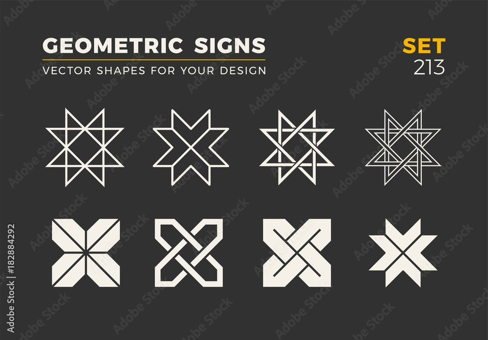 Set of eight minimalistic trendy shapes. Stylish vector logo emblems for Your design. Simple geometric signs collection. Set of eight minimalistic trendy shapes. Stylish vector logo emblems for Your design. Simple geometric signs collection.