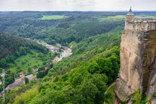 The German village of Hutten. Saxon Switzerland, Germany. View from the fortress Koenigstein. Fortress wall of the fortre photo