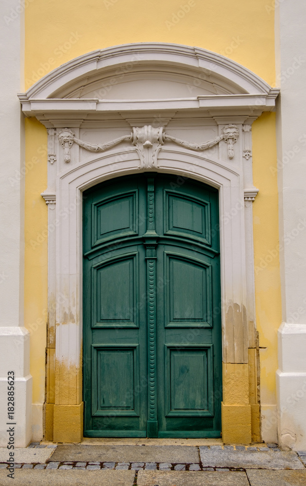 Wooden doors on church in Eisenstadt, Burgenland, Austria