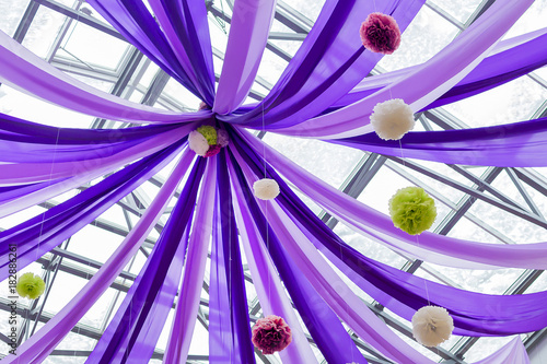 purple ribbons and balloons, decor ceiling