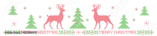 Christmas banner, cross stitch pattern imitation. Lettering Merry Christmas. Elements are organized by groups.