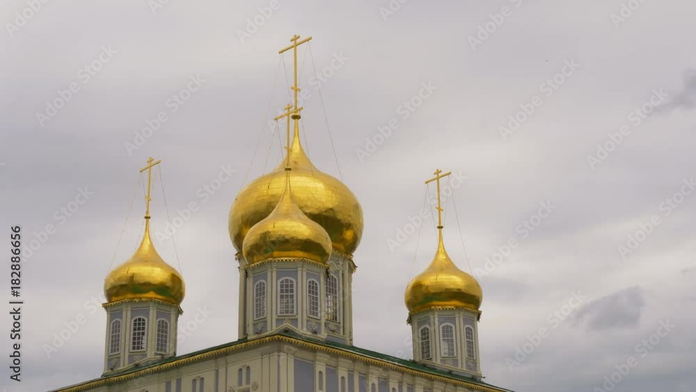 Domes Of The Assumption Cathedral Of The Tula Kremlin On A Background Of Clouds Domes Of The Assumption Cathedral Of The Tula Kremlin On A Background Of Clouds
