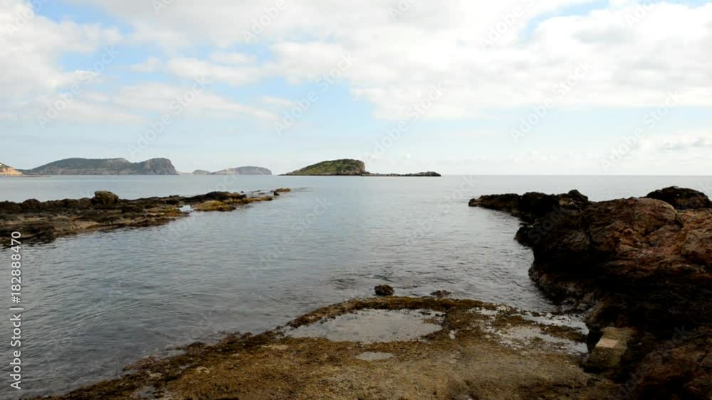 The coast of Des Canar in Ibiza, Balearic Islands The coast of Des Canar in Ibiza, Balearic Islands