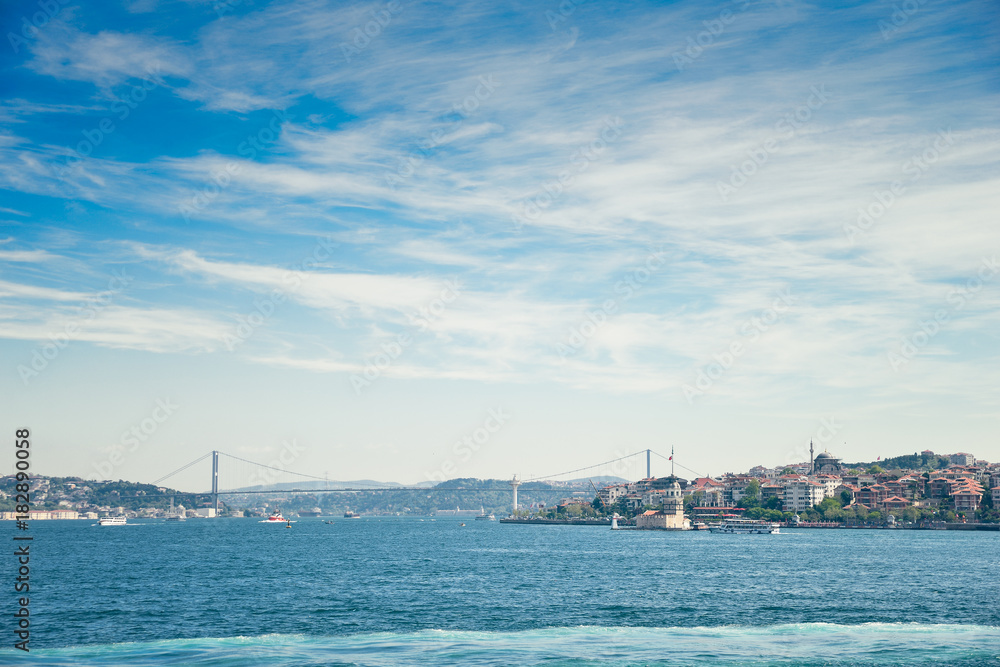 The Maiden's Tower and  Bosphorus bridge