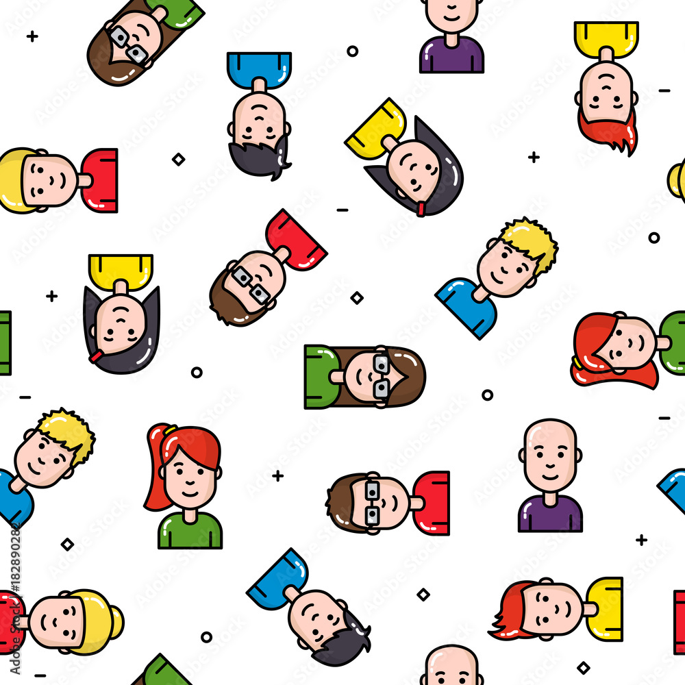 Cute young people seamless pattern with white background black outline teamwork concept Cute young people seamless pattern with white background black outline teamwork concept