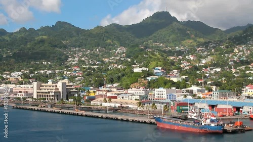 City and port on coast of tropical island. Kingstown, Saint Vincent and Grenadines