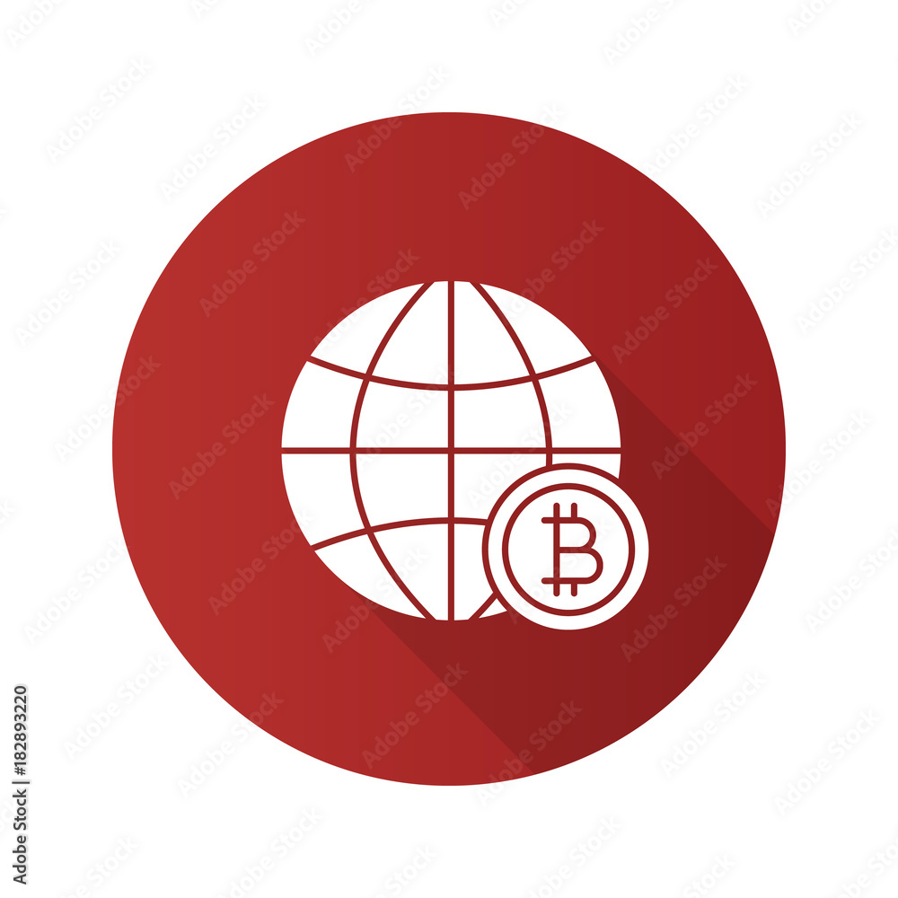 Global bitcoin flat design long shadow glyph icon Global bitcoin flat design long shadow glyph icon