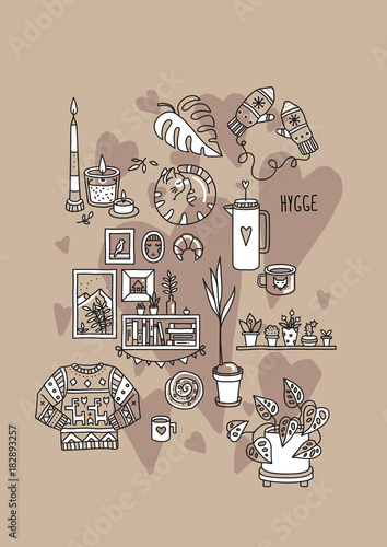Vector illustration with Hygge concept.