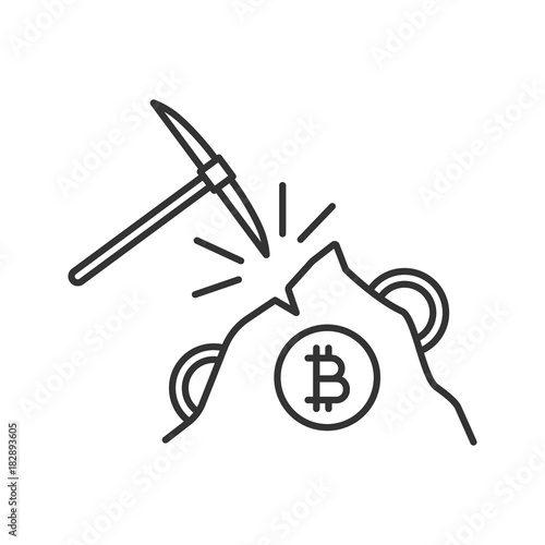 Navvy pick with bitcoin sign linear icon
