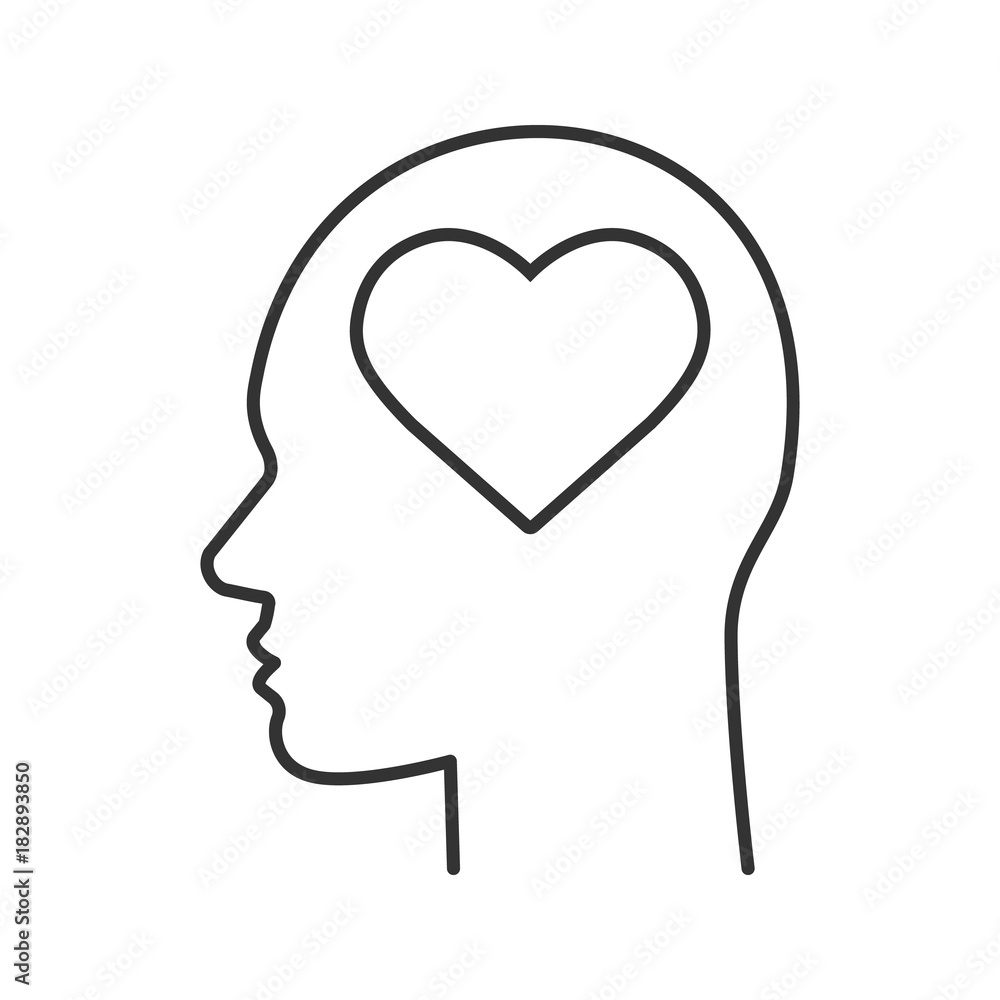 Human head with heart shape inside linear icon